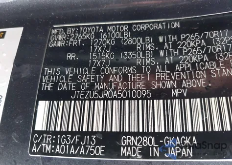 2010 Toyota 4Runner Sr5 V6 from USA, damaged, VIN JTEZU5JR0A5010095